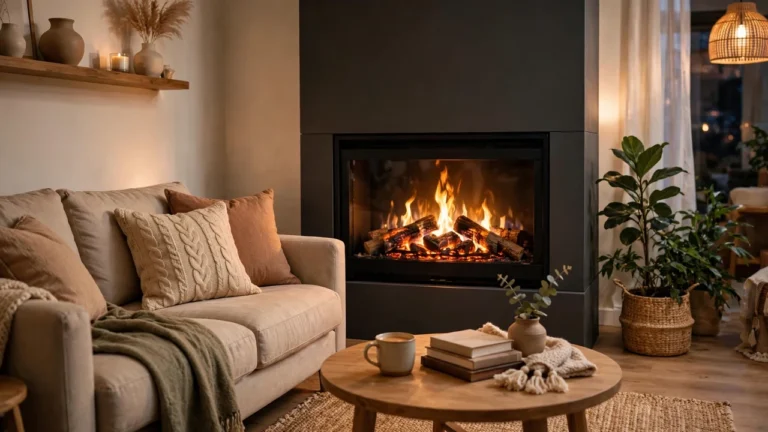 Are electric fireplaces energy efficient? A glowing electric fireplace in a cozy living room