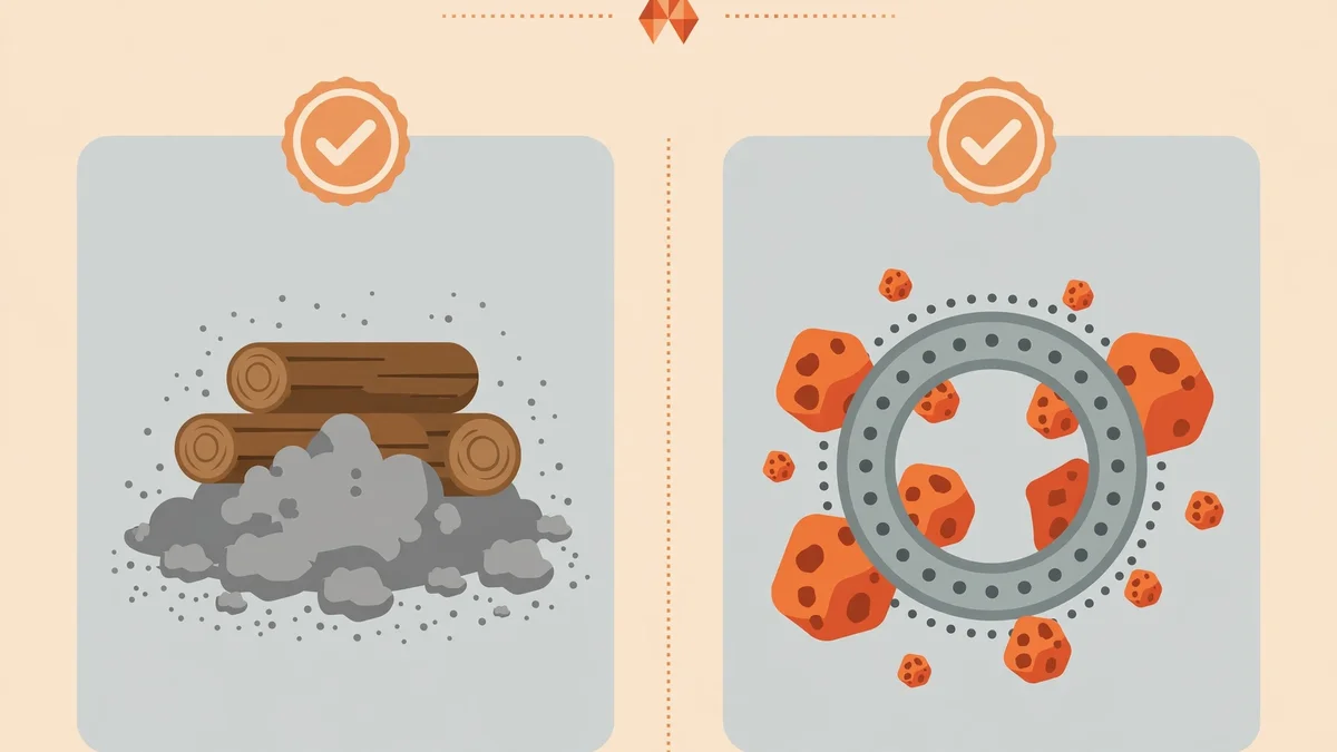 Side-by-side comparison of how to clean a fire pit: wood-burning ash removal versus gas fire pit burner and lava rock cleaning