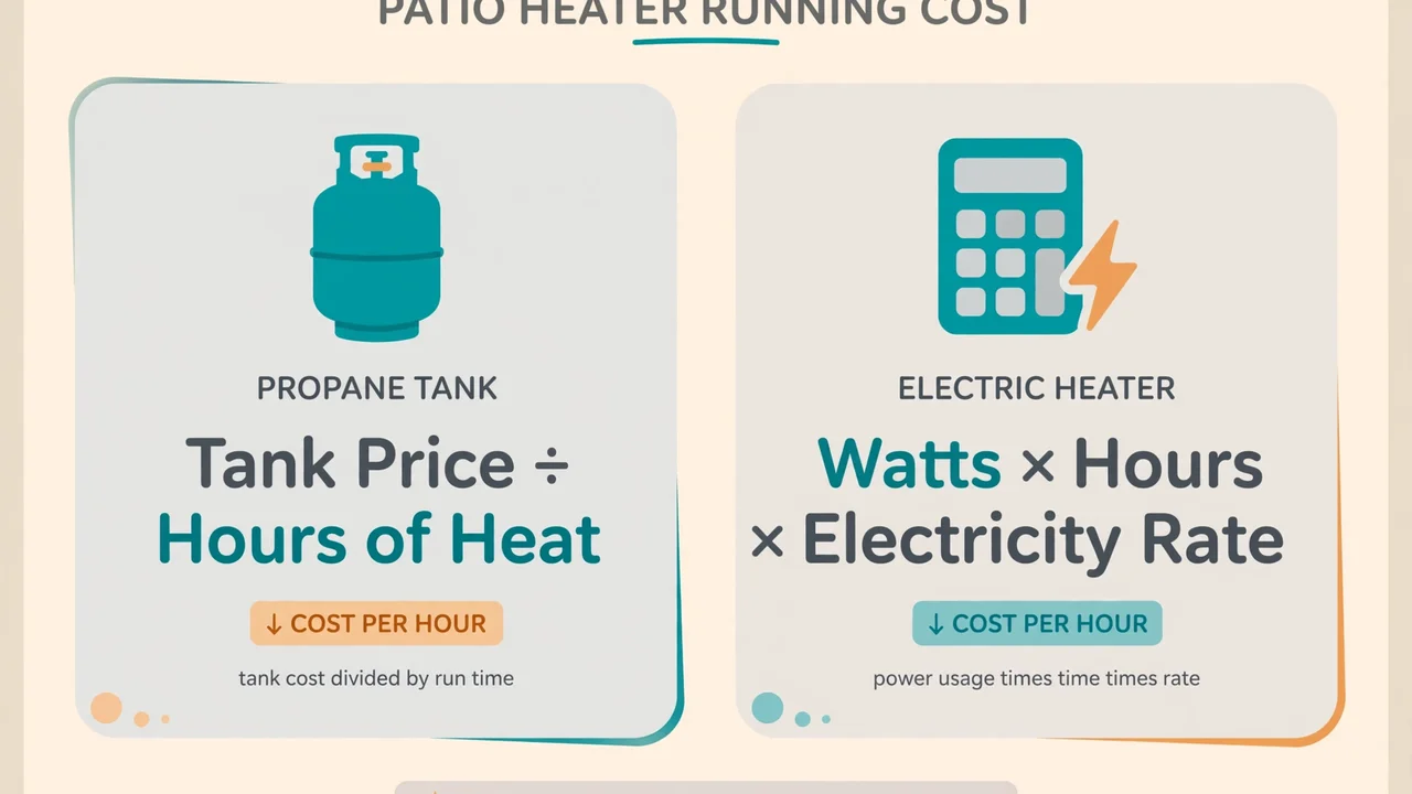 Propane vs electric patio heater running cost comparison per hour and per evening